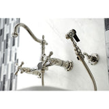 Heritage Double-Handle 3-Hole Wall-Mount Bridge Kitchen Faucet with Brass Sprayer