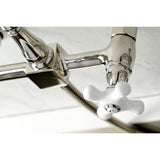 Heritage Double-Handle 3-Hole Wall-Mount Bridge Kitchen Faucet with Brass Sprayer