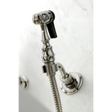 Heritage Double-Handle 3-Hole Wall-Mount Bridge Kitchen Faucet with Brass Sprayer