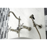 Heritage Double-Handle 3-Hole Wall-Mount Bridge Kitchen Faucet with Brass Sprayer