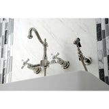 Heritage Double-Handle 3-Hole Wall-Mount Bridge Kitchen Faucet with Brass Sprayer