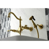 Heritage Two-Handle 2-Hole Wall Mount Bridge Kitchen Faucet with Brass Sprayer