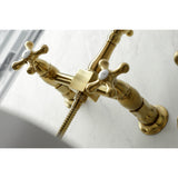 Heritage Double-Handle 3-Hole Wall-Mount Bridge Kitchen Faucet with Brass Sprayer