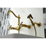 Heritage Double-Handle 3-Hole Wall-Mount Bridge Kitchen Faucet with Brass Sprayer