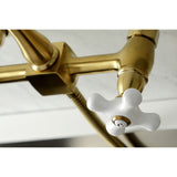 Heritage Double-Handle 3-Hole Wall-Mount Bridge Kitchen Faucet with Brass Sprayer