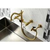 Heritage Double-Handle 3-Hole Wall-Mount Bridge Kitchen Faucet with Brass Sprayer