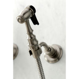 Heritage Double-Handle 3-Hole Wall-Mount Bridge Kitchen Faucet with Brass Sprayer