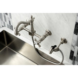 Heritage Two-Handle 2-Hole Wall Mount Bridge Kitchen Faucet with Brass Sprayer