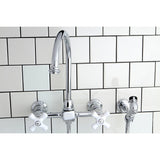 Restoration Double-Handle 3-Hole Wall-Mount Bridge Kitchen Faucet with Brass Sprayer