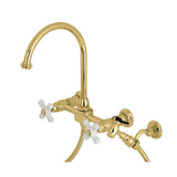Restoration Double-Handle 3-Hole Wall-Mount Bridge Kitchen Faucet with Brass Sprayer