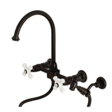 Restoration Double-Handle 3-Hole Wall-Mount Bridge Kitchen Faucet with Brass Sprayer