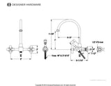 Restoration Double-Handle 3-Hole Wall-Mount Bridge Kitchen Faucet with Brass Sprayer