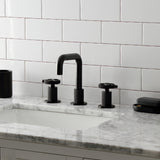 Webb Two-Handle 3-Hole Deck Mount Widespread Bathroom Faucet with Push Pop-Up