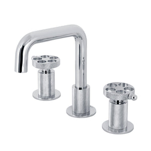 Webb Two-Handle 3-Hole Deck Mount Widespread Bathroom Faucet with Knurled Handle and Push Pop-Up Drain