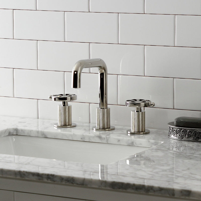 Belknap Two-Handle 3-Hole Deck Mount Widespread Bathroom Faucet with Push Pop-Up Drain