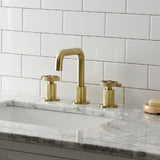 Webb Two-Handle 3-Hole Deck Mount Widespread Bathroom Faucet with Push Pop-Up