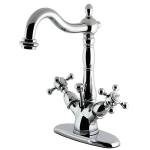 Vintage Double-Handle 1-or-3 Hole Deck Mount 4-Inch Centerset Bathroom Faucet with Brass Pop-Up