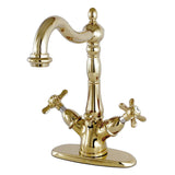 Essex Double-Handle 1-or-3 Hole Deck Mount 4-Inch Centerset Bathroom Faucet with Brass Pop-Up