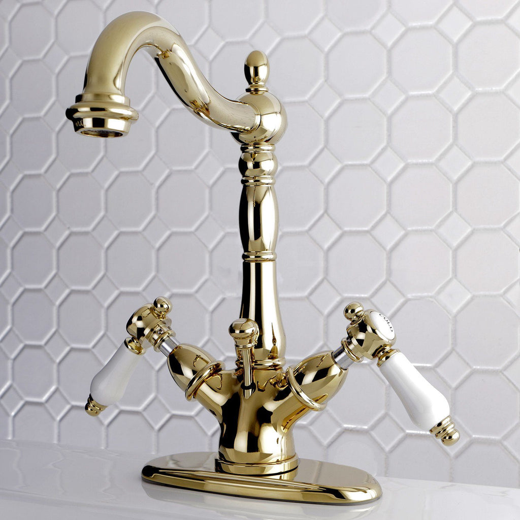 Bel-Air Two-Handle 1-or-3 Hole Deck Mount Bathroom Faucet with Brass Pop-Up