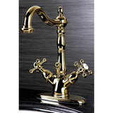 Vintage Double-Handle 1-or-3 Hole Deck Mount 4-Inch Centerset Bathroom Faucet with Brass Pop-Up
