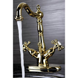 Vintage Two-Handle 1-or-3 Hole Deck Mount Bathroom Faucet with Brass Pop-Up