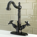 Essex Double-Handle 1-or-3 Hole Deck Mount 4-Inch Centerset Bathroom Faucet with Brass Pop-Up
