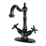 Essex Double-Handle 1-or-3 Hole Deck Mount 4-Inch Centerset Bathroom Faucet with Brass Pop-Up