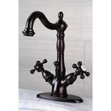 Vintage Double-Handle 1-or-3 Hole Deck Mount 4-Inch Centerset Bathroom Faucet with Brass Pop-Up