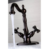 Vintage Double-Handle 1-or-3 Hole Deck Mount 4-Inch Centerset Bathroom Faucet with Brass Pop-Up