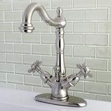 Essex Double-Handle 1-or-3 Hole Deck Mount 4-Inch Centerset Bathroom Faucet with Brass Pop-Up