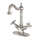 Essex Double-Handle 1-or-3 Hole Deck Mount 4-Inch Centerset Bathroom Faucet with Brass Pop-Up