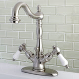 Bel-Air Two-Handle 1-or-3 Hole Deck Mount Bathroom Faucet with Brass Pop-Up