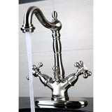 Vintage Double-Handle 1-or-3 Hole Deck Mount 4-Inch Centerset Bathroom Faucet with Brass Pop-Up