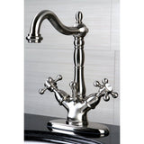 Vintage Double-Handle 1-or-3 Hole Deck Mount 4-Inch Centerset Bathroom Faucet with Brass Pop-Up