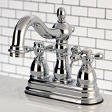 Heritage Two-Handle 3-Hole Deck Mount 4" Centerset Bathroom Faucet with Brass Pop-Up