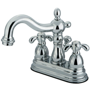 French Country Two-Handle 3-Hole Deck Mount 4" Centerset Bathroom Faucet with Brass Pop-Up