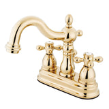 Heritage Two-Handle 3-Hole Deck Mount 4" Centerset Bathroom Faucet with Brass Pop-Up