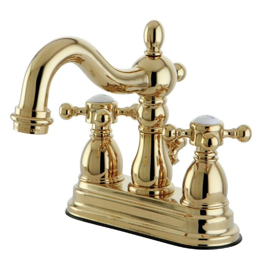 Heritage Two-Handle 3-Hole Deck Mount 4" Centerset Bathroom Faucet with Brass Pop-Up
