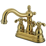 French Country Double-Handle 3-Hole Deck Mount 4-Inch Centerset Bathroom Faucet with Brass Pop-Up