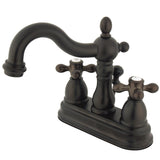 Heritage Two-Handle 3-Hole Deck Mount 4" Centerset Bathroom Faucet with Brass Pop-Up