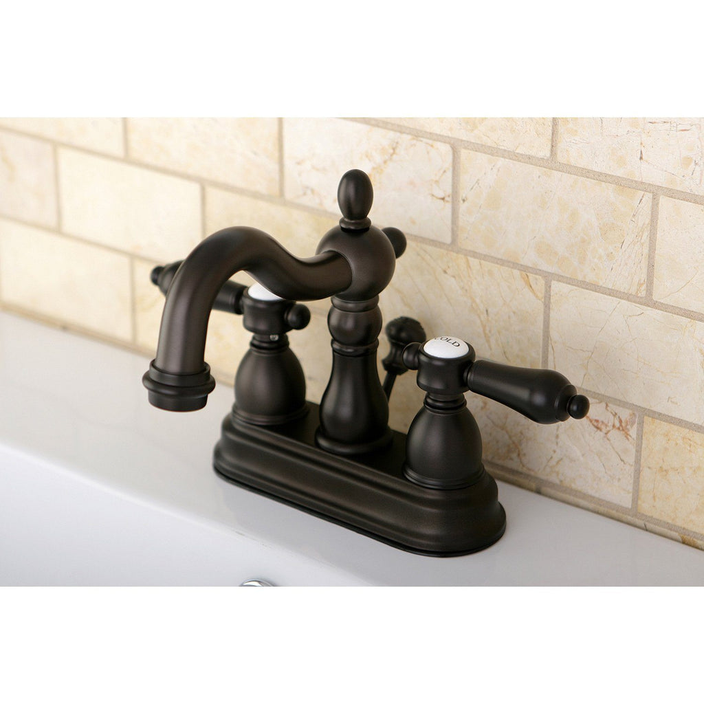 Two-Handle 3-Hole Deck Mount 4" Centerset Bathroom Faucet with Brass Pop-Up