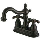 French Country Double-Handle 3-Hole Deck Mount 4-Inch Centerset Bathroom Faucet with Brass Pop-Up