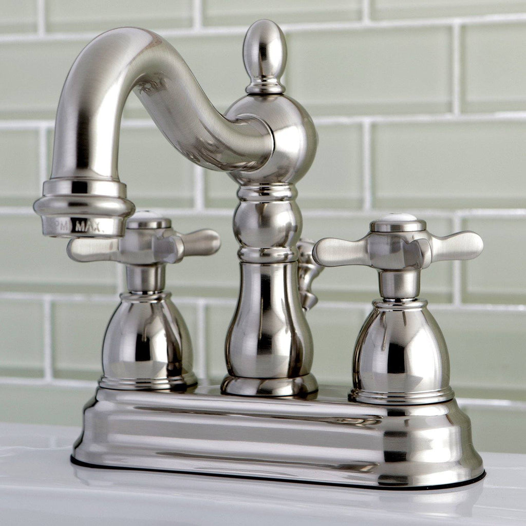Essex Two-Handle 3-Hole Deck Mount 4" Centerset Bathroom Faucet with Brass Pop-Up