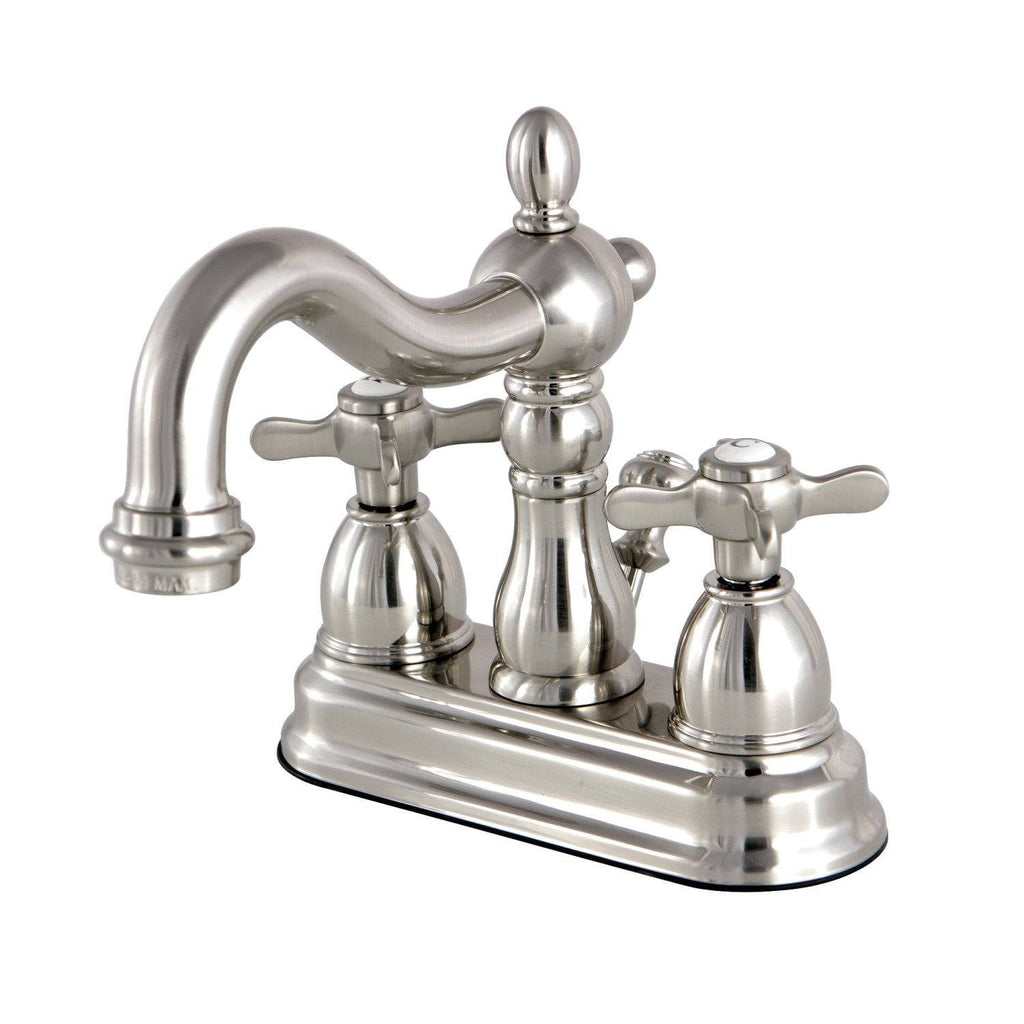 Essex Two-Handle 3-Hole Deck Mount 4" Centerset Bathroom Faucet with Brass Pop-Up