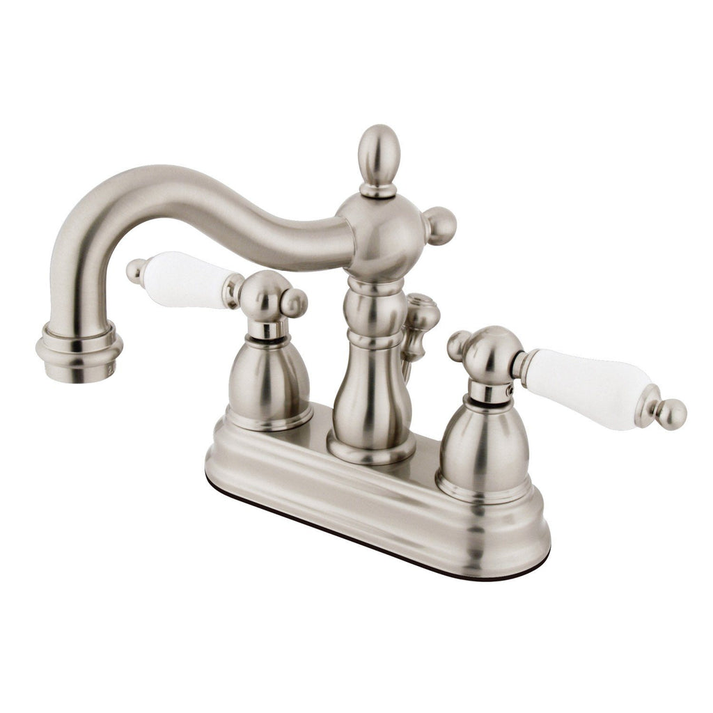 Heritage Two-Handle 3-Hole Deck Mount 4" Centerset Bathroom Faucet with Brass Pop-Up