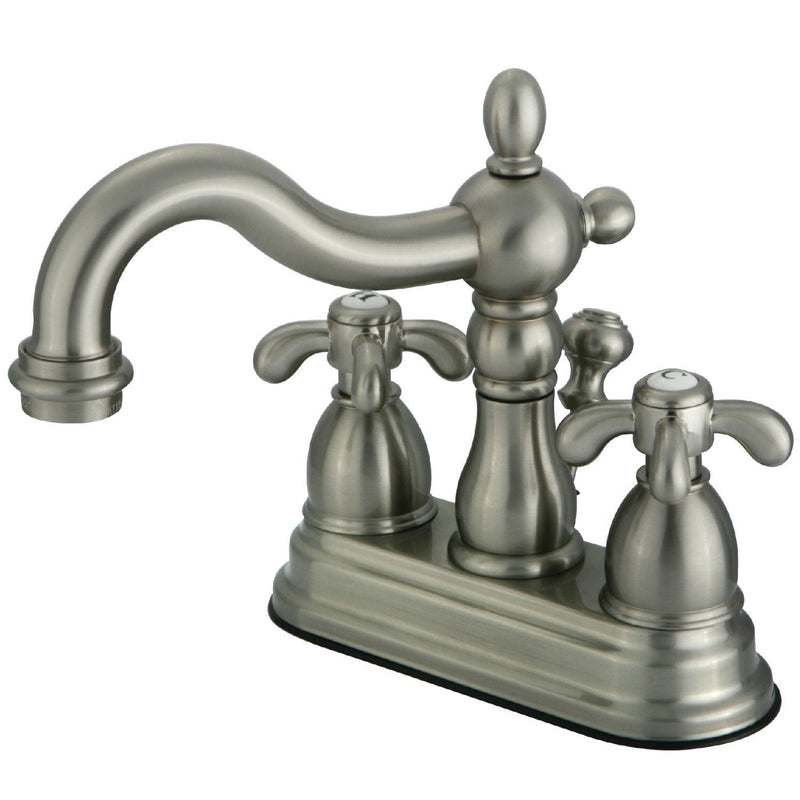 French Country Double-Handle 3-Hole Deck Mount 4-Inch Centerset Bathroom Faucet with Brass Pop-Up