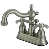 French Country Two-Handle 3-Hole Deck Mount 4" Centerset Bathroom Faucet with Brass Pop-Up