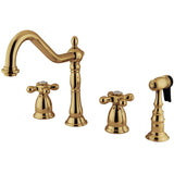 Heritage Two-Handle 4-Hole Deck Mount Widespread Kitchen Faucet with Brass Sprayer