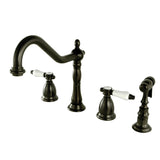 Bel-Air Two-Handle 4-Hole Deck Mount Widespread Kitchen Faucet with Brass Sprayer