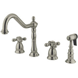 Heritage Two-Handle 4-Hole Deck Mount Widespread Kitchen Faucet with Brass Sprayer